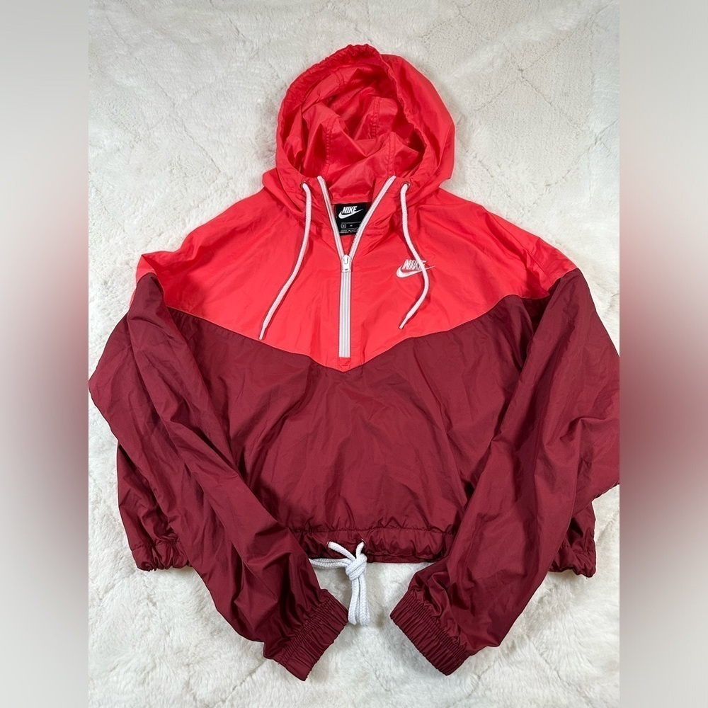 Women's Nike Jacket Heritage Windbreaker Medium color block orange red maroon - Picture 2 of 9
